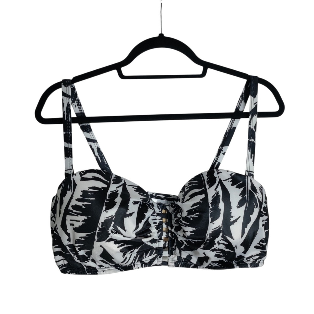 Cacique Swim Black White Palm Print Balconette Bikini Top 40DD Underwire